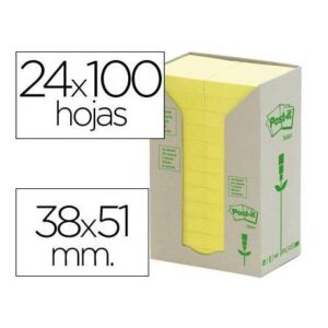 Bloc de notas adhesivas quita y pon recicladas en torre post-it 38 x 51 mm 24 blocs 653 papel reciclado